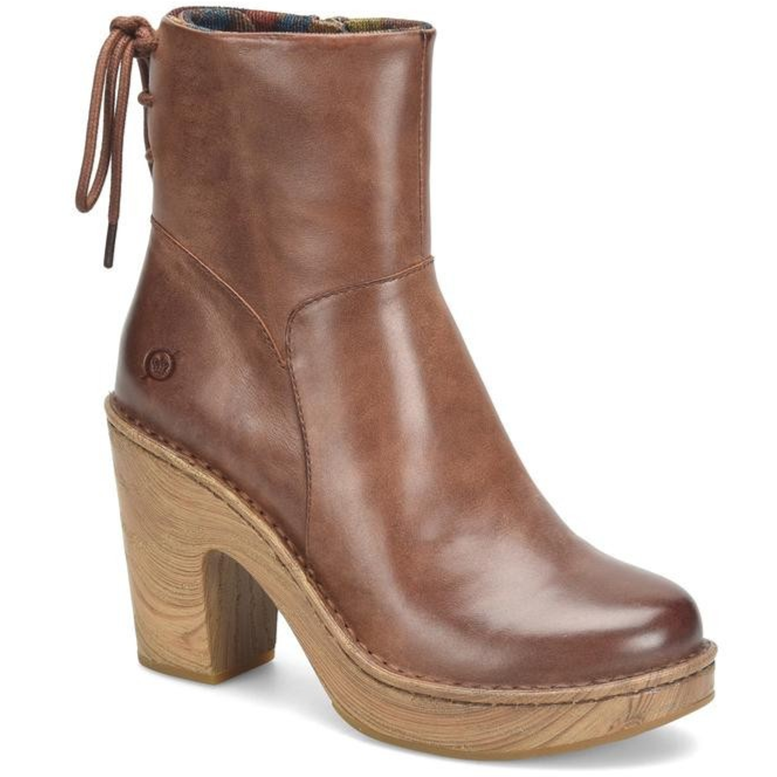 Born Capella Leather Zip Up Ankle Boot Chunky Heel Women's Sz 10 M Brown